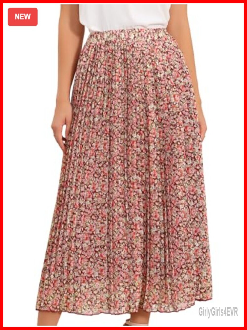 Floral Pleated A-Line Chiffon Maxi Skirt with Elastic Waist